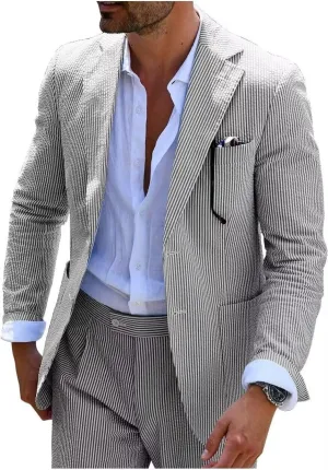Mens Seersucker Suits Grooms Sear Sucker Suit for Summer Wedding Mens Formal Suits Slim Fit
