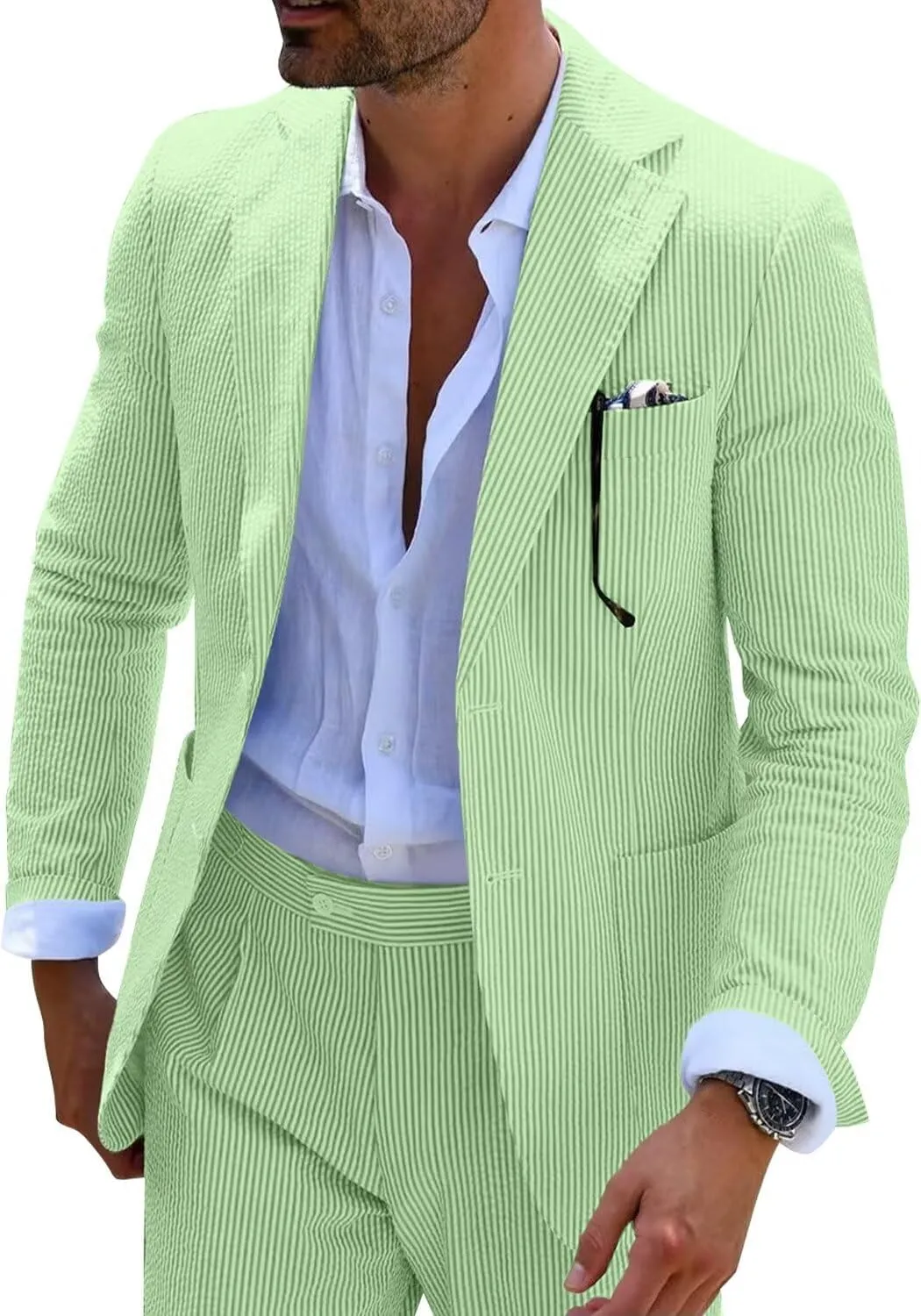 Mens Seersucker Suits Grooms Sear Sucker Suit for Summer Wedding Mens Formal Suits Slim Fit
