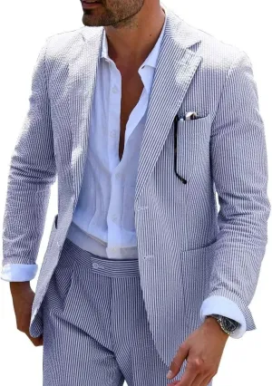 Mens Seersucker Suits Grooms Sear Sucker Suit for Summer Wedding Mens Formal Suits Slim Fit