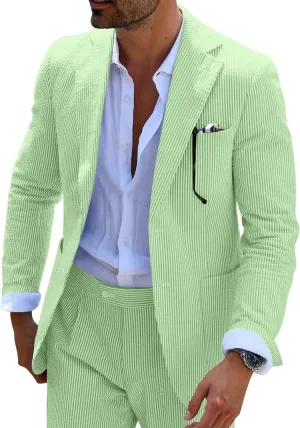 Mens Seersucker Suits Grooms Sear Sucker Suit for Summer Wedding Mens Formal Suits Slim Fit