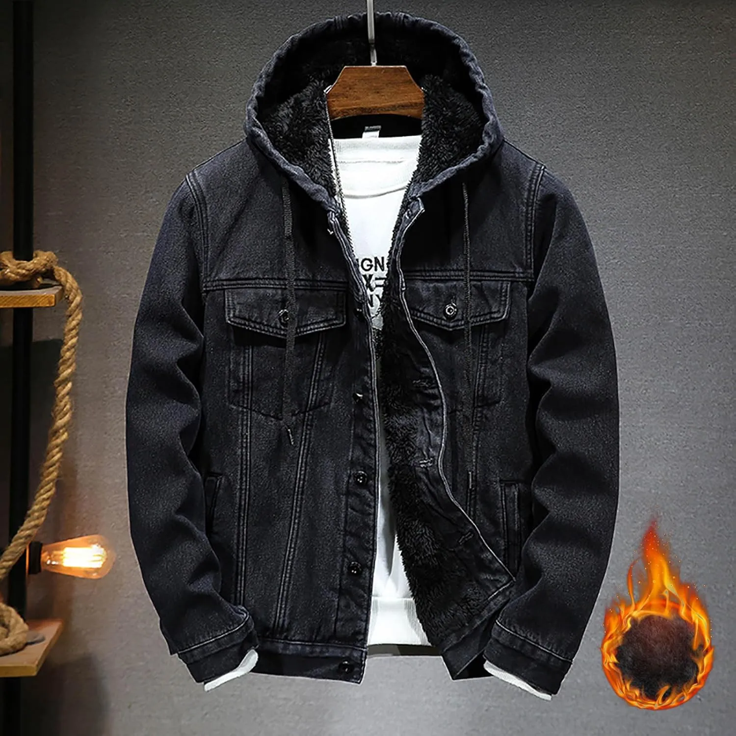 Men's Sherpa Fleece Lined Denim Jacket Warm Winter Trucker Jacket Cowboy Jean Jacket Winter Warm Hoodies