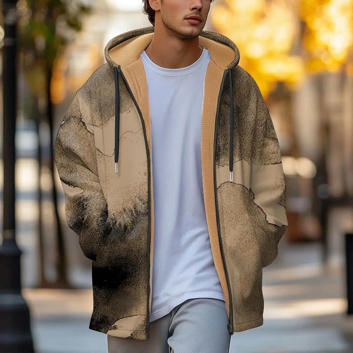 Mens Sherpa Hoodie Full-Zip Casual Thick Sweatshirt Fleece Warm Winter Hooded