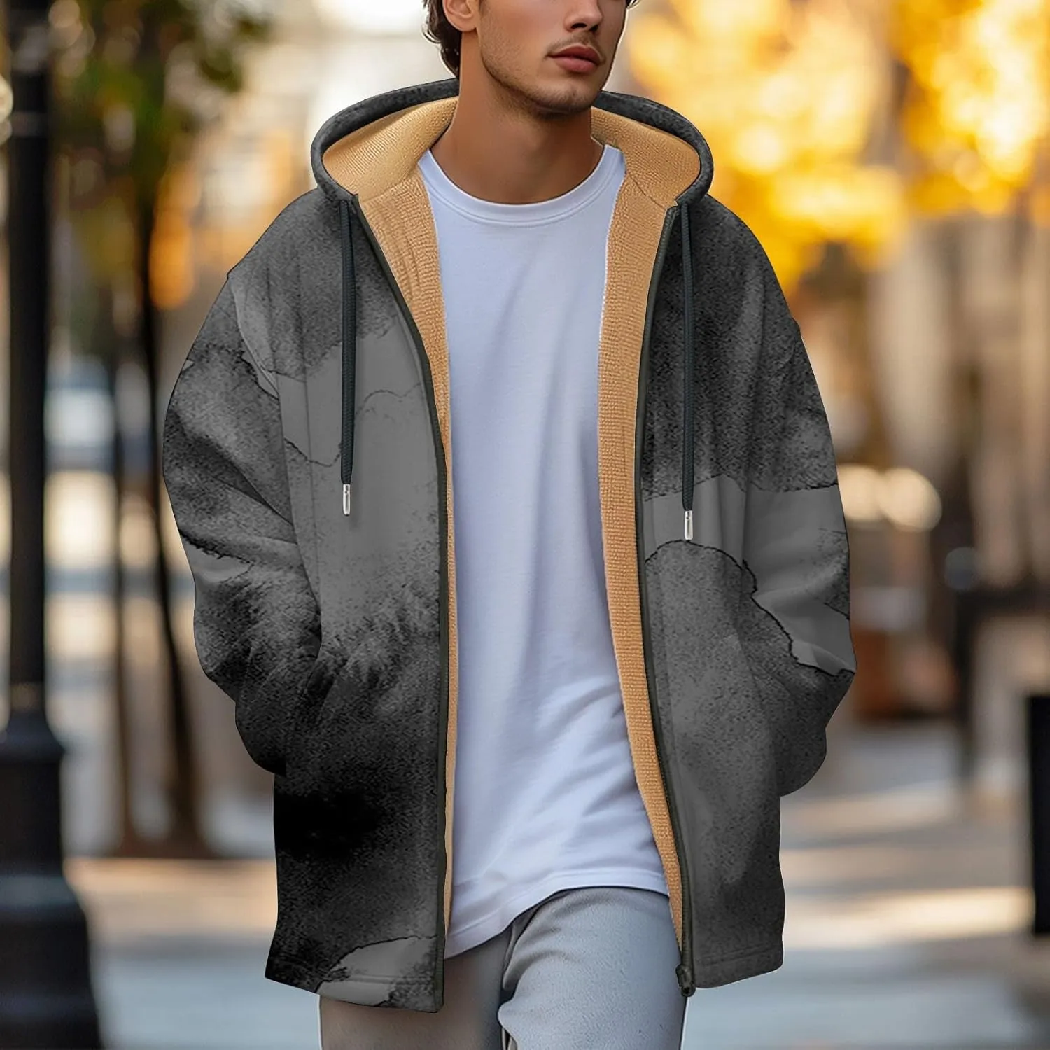 Mens Sherpa Hoodie Full-Zip Casual Thick Sweatshirt Fleece Warm Winter Hooded