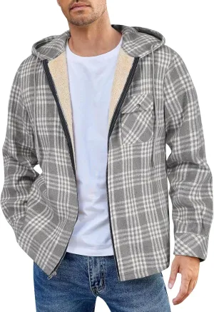 Mens Sherpa Hoodie Full-Zip Fleece Casual Sweatshirt Heavyweight Thick Warm Hooded
