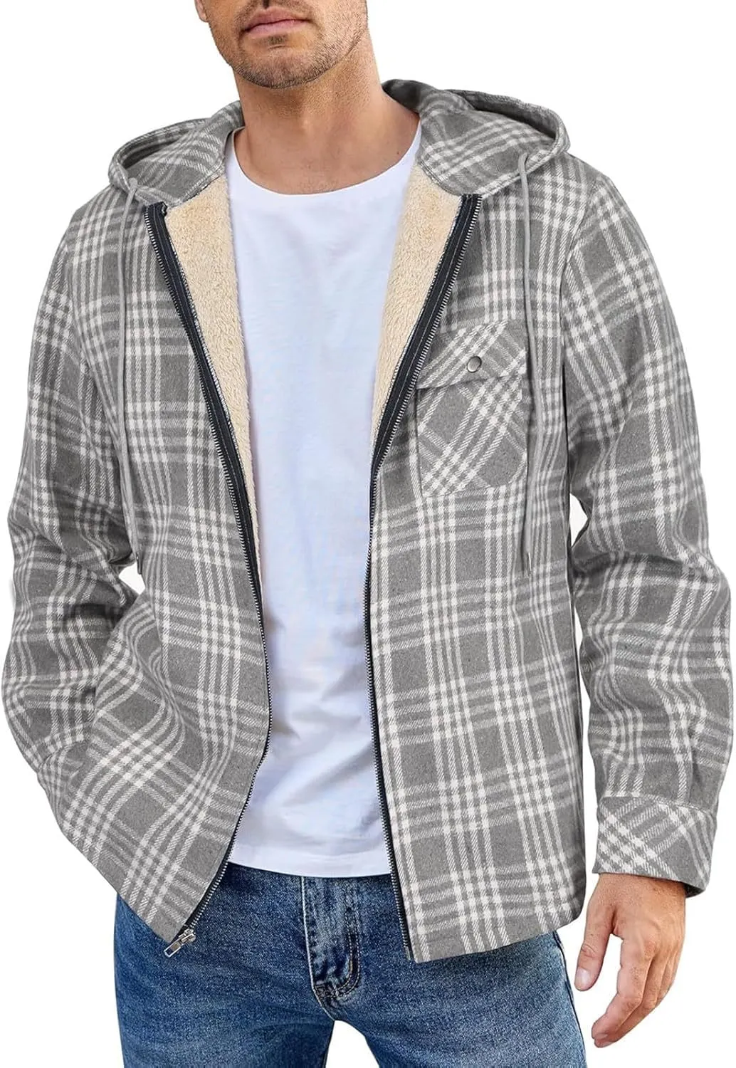 Mens Sherpa Hoodie Full-Zip Fleece Casual Sweatshirt Heavyweight Thick Warm Hooded