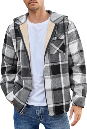 Mens Sherpa Hoodie Full-Zip Fleece Casual Sweatshirt Heavyweight Thick Warm Hooded