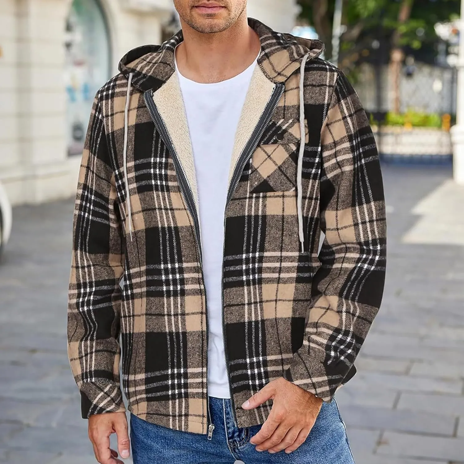 Mens Sherpa Hoodie Full-Zip Fleece Casual Sweatshirt Heavyweight Thick Warm Hooded