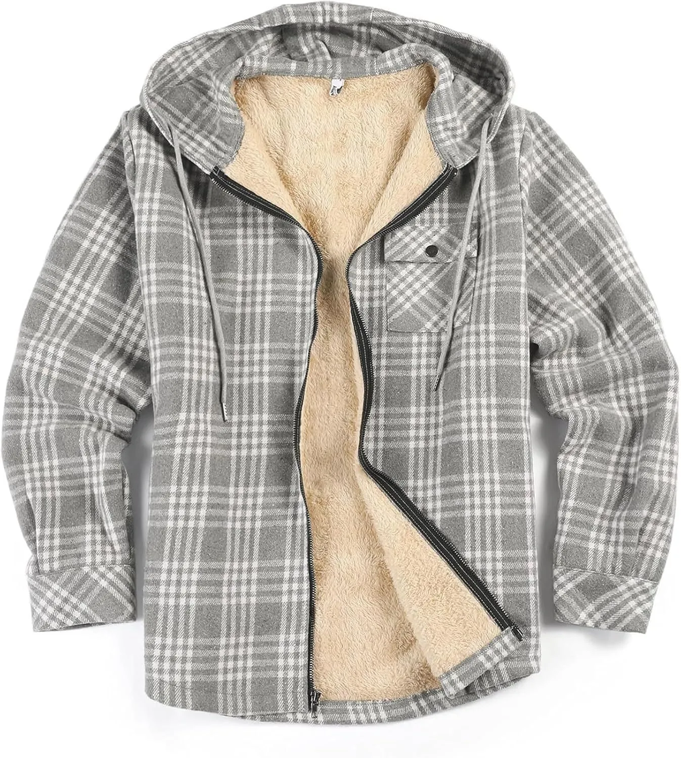 Mens Sherpa Hoodie Full-Zip Fleece Casual Sweatshirt Heavyweight Thick Warm Hooded