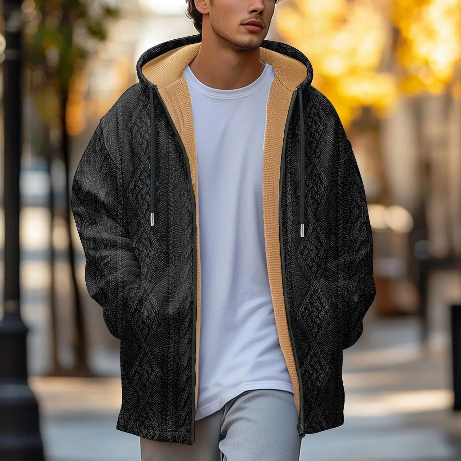 Mens Sherpa Hoodie Full-Zip Heavyweight Casual Hooded Warm Thick Thermal Hoodies