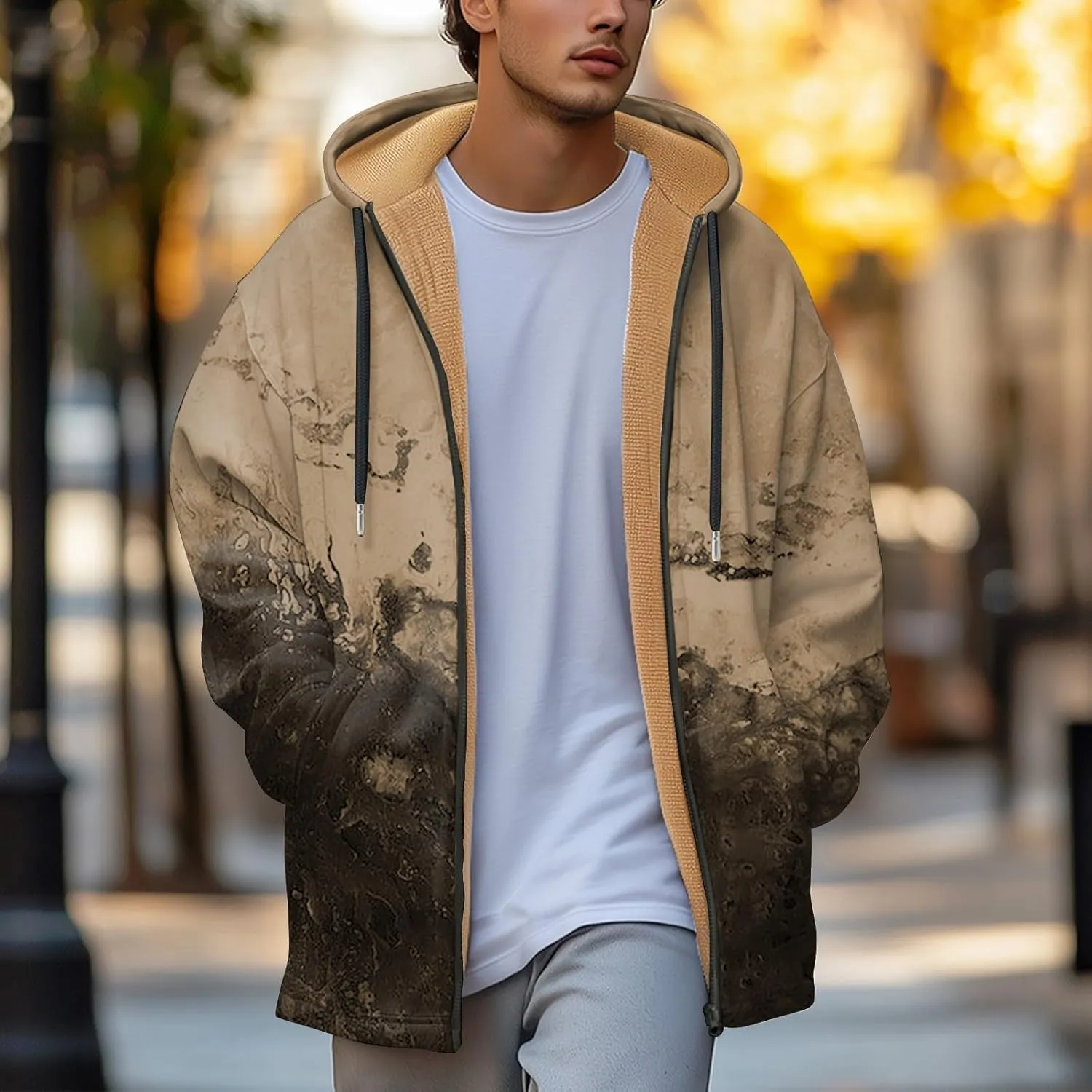 Mens Sherpa Hoodie Full-Zip Thermal Thick Sweatshirt Winter Fleece Heavyweight Hoodies