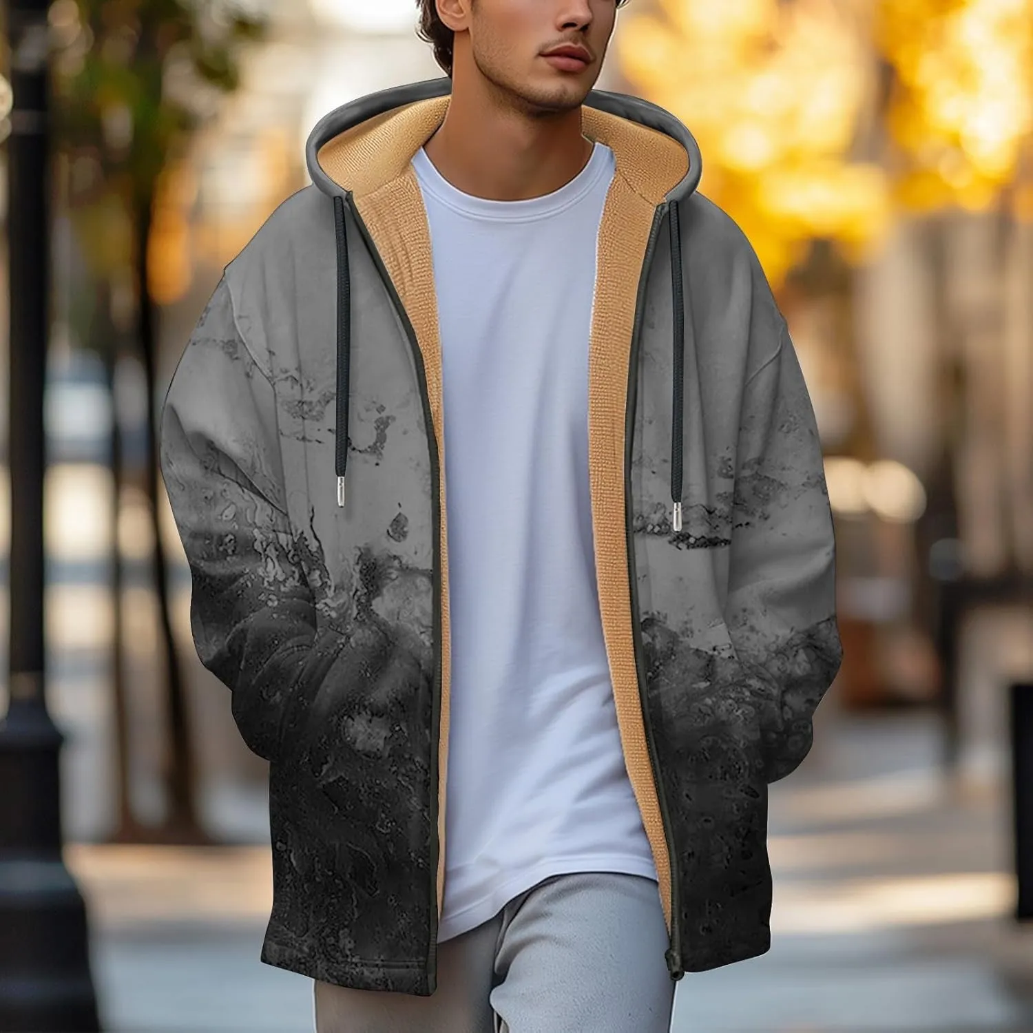 Mens Sherpa Hoodie Full-Zip Thermal Thick Sweatshirt Winter Fleece Heavyweight Hoodies