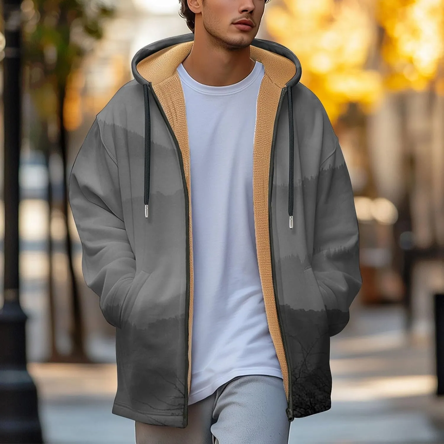 Mens Sherpa Hoodie Full-Zip Thick Heavyweight Sweatshirt Warm Winter Fleece Hooded