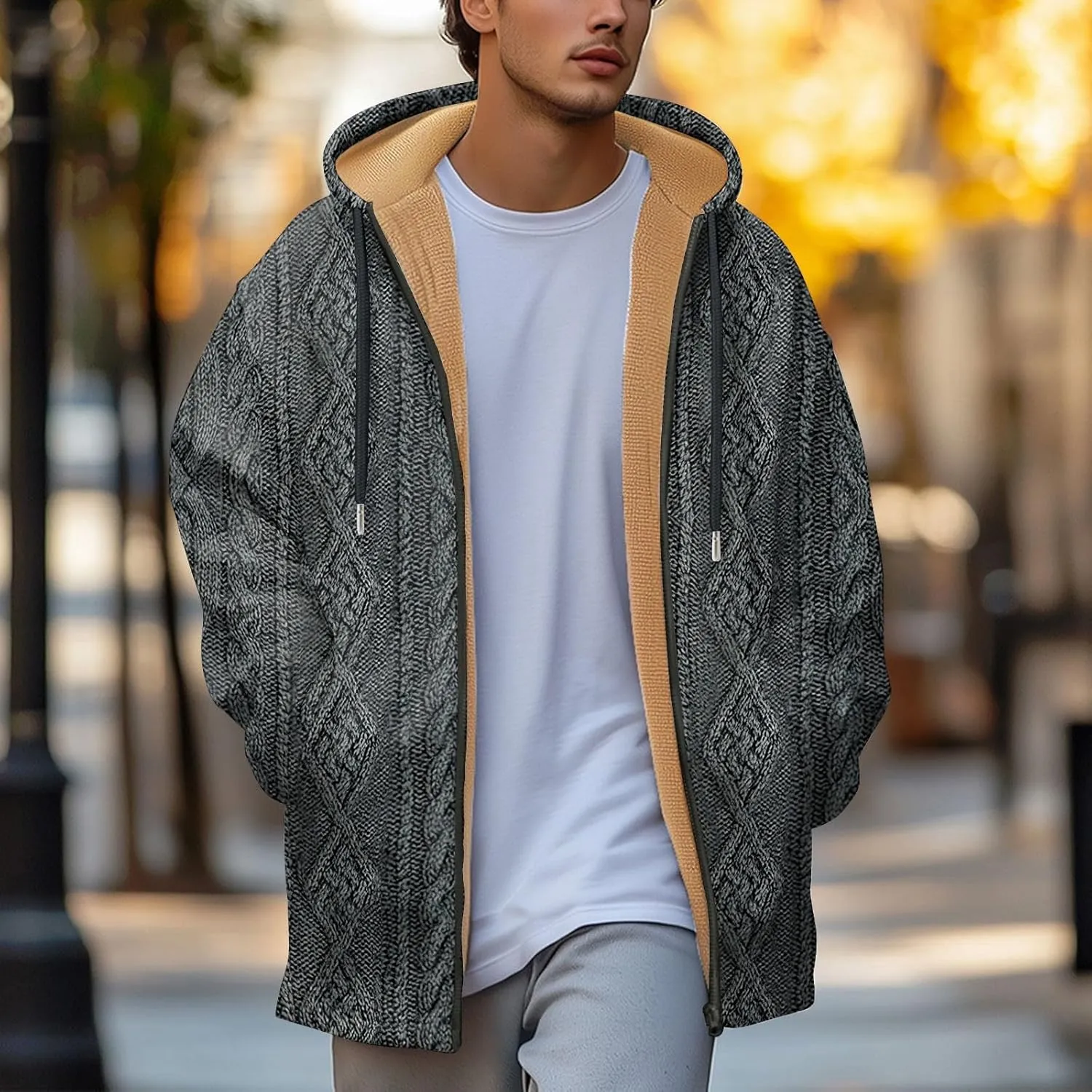 Mens Sherpa Hoodie Full-Zip Thick Warm Sweatshirt Fleece Casual Heavyweight Hooded