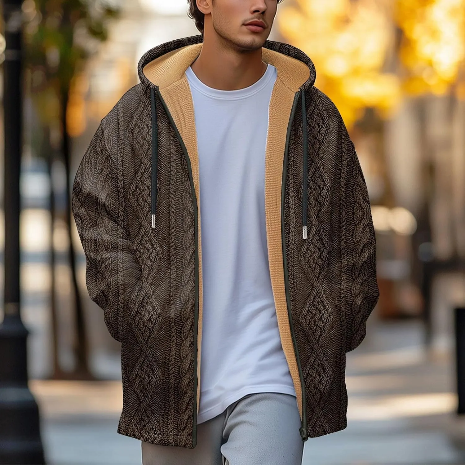 Mens Sherpa Hoodie Full-Zip Thick Warm Sweatshirt Fleece Casual Heavyweight Hooded