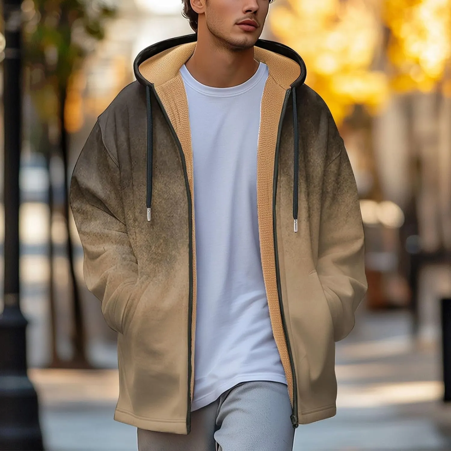 Mens Sherpa Lined Hoodie Full-Zip Fleece Thick Hoodies Heavyweight Thermal Warm Sweatshirt