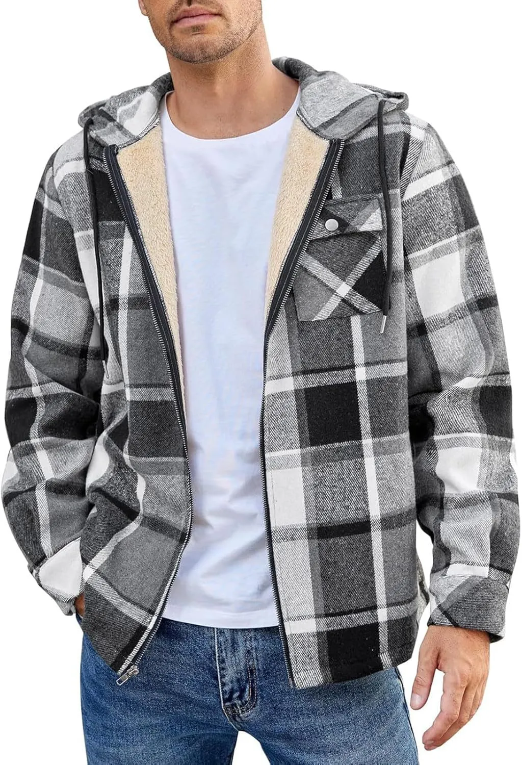 Mens Sherpa Lined Hoodie Full-Zip Thick Casual Sweatshirt Fleece Warm Thermal Hoodies