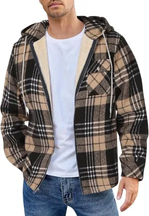 Mens Sherpa Lined Hoodie Full-Zip Thick Casual Sweatshirt Fleece Warm Thermal Hoodies