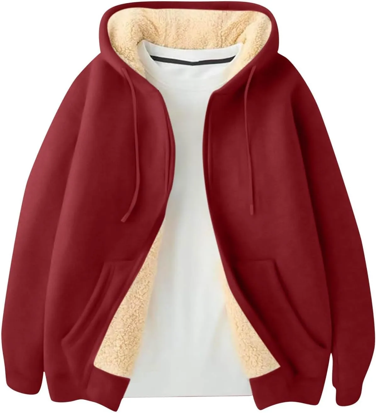Mens Sherpa Lined Hoodie Full-Zip Thick Casual Sweatshirt Heavyweight Thermal Winter Hooded