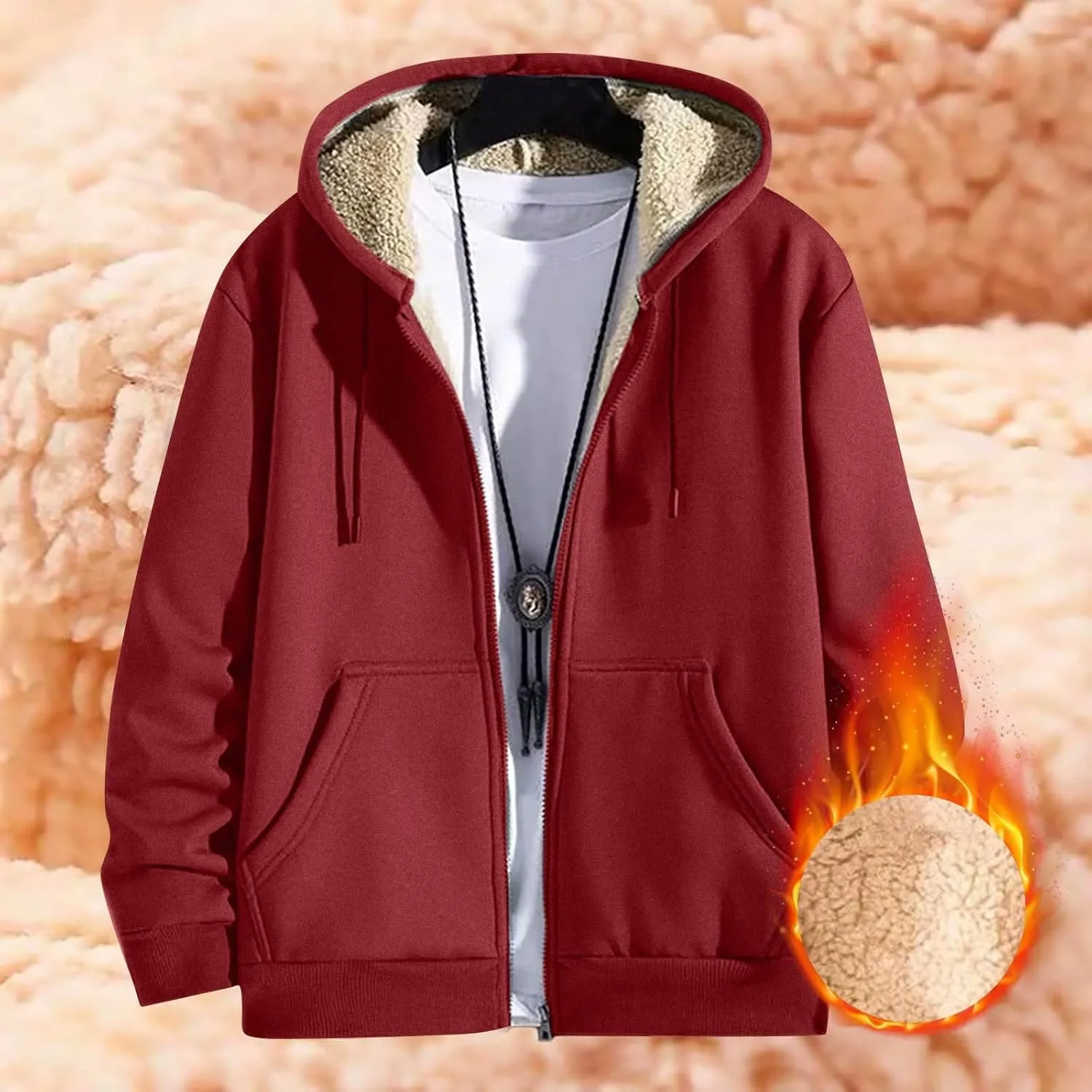 Mens Sherpa Lined Hoodie Full-Zip Thick Casual Sweatshirt Heavyweight Thermal Winter Hooded