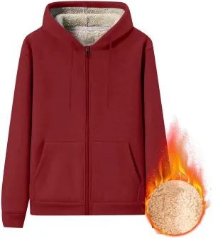 Mens Sherpa Lined Hoodie Full-Zip Thick Casual Sweatshirt Heavyweight Thermal Winter Hooded