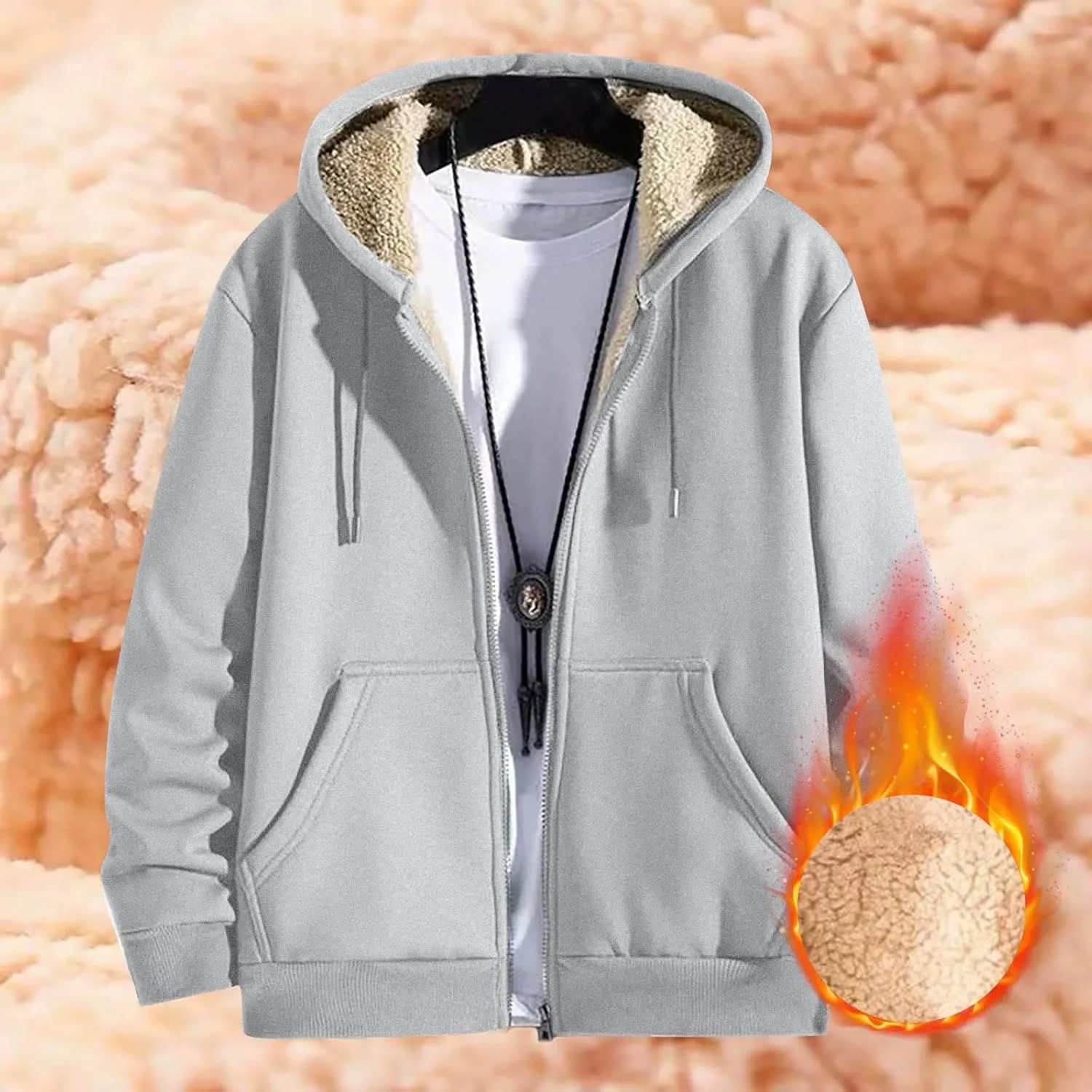 Mens Sherpa Lined Hoodie Full-Zip Thick Casual Sweatshirt Heavyweight Thermal Winter Hooded