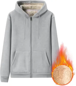 Mens Sherpa Lined Hoodie Full-Zip Thick Casual Sweatshirt Heavyweight Thermal Winter Hooded