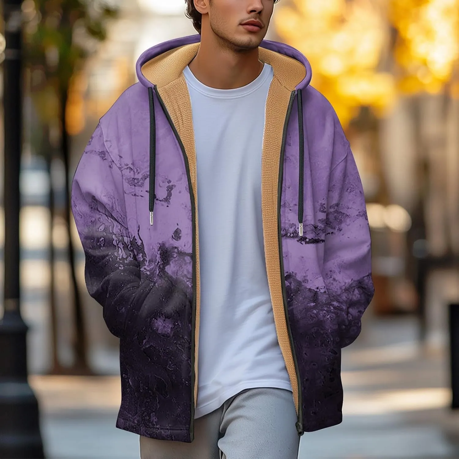 Mens Sherpa Lined Hoodie Full-Zip Winter Warm Hooded Heavyweight Thermal Fleece Sweatshirt