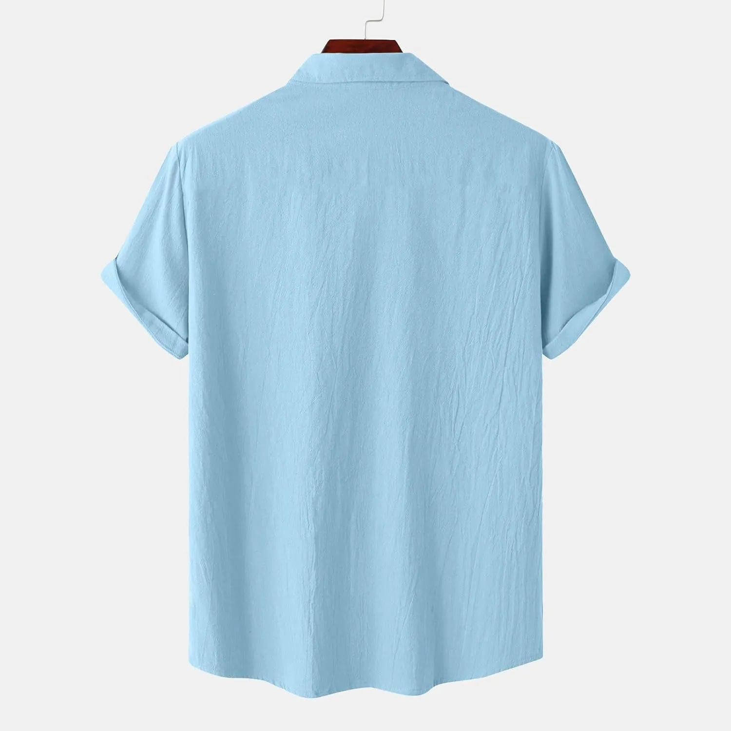 Men's Shirts Casual Cotton Linen Button Down T-Shirt Summer Fashion Short Sleeve Solid Linen Shirt Loose Fit Tops