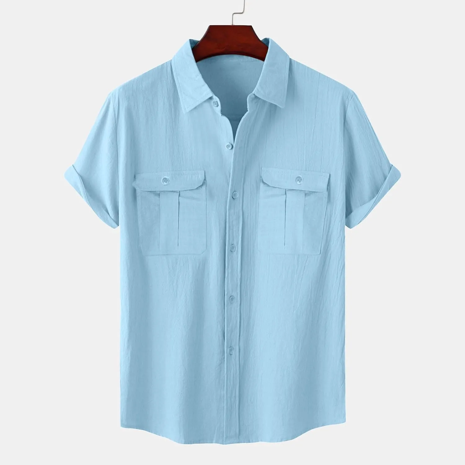 Men's Shirts Casual Cotton Linen Button Down T-Shirt Summer Fashion Short Sleeve Solid Linen Shirt Loose Fit Tops