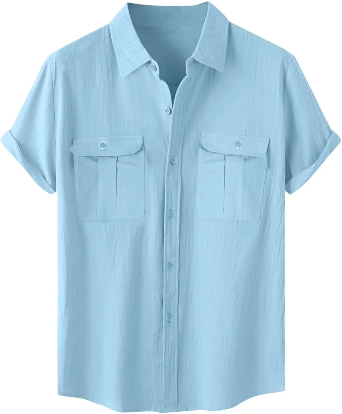 Men's Shirts Casual Cotton Linen Button Down T-Shirt Summer Fashion Short Sleeve Solid Linen Shirt Loose Fit Tops