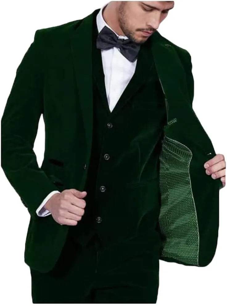Men's Slim Fit 3 Pieces Velvet Suits Shawl Lapel Wedding Suits Groom Tuxedos Winter Suits