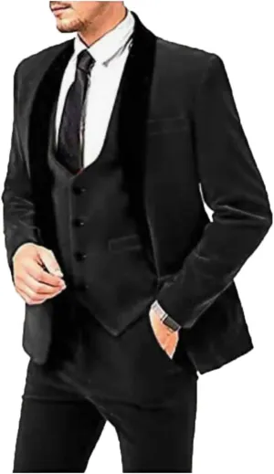 Men's Slim Fit 3 Pieces Velvet Suits Shawl Lapel Wedding Suits Groom Tuxedos Winter Suits