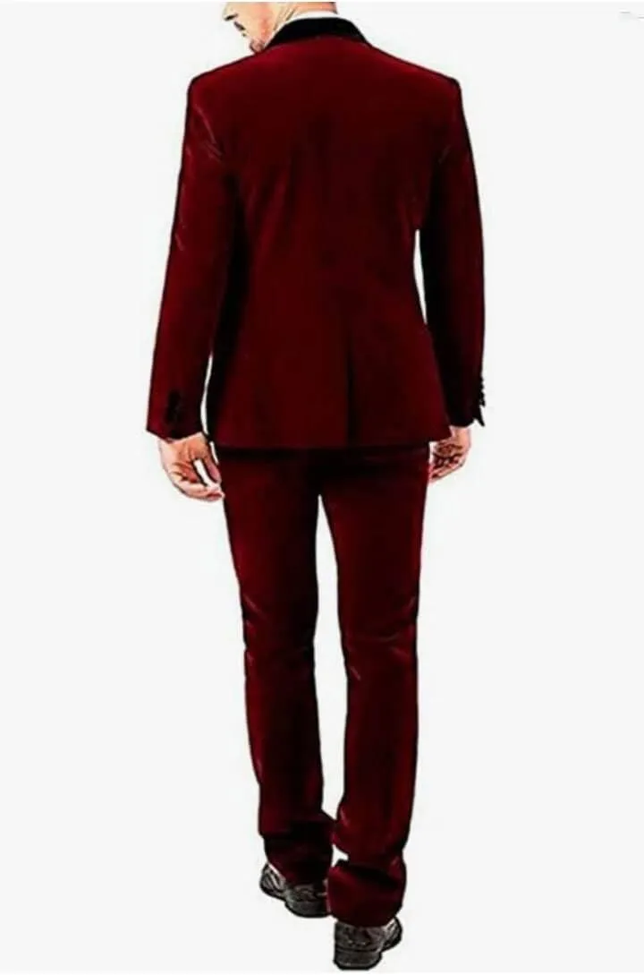 Men's Slim Fit 3 Pieces Velvet Suits Shawl Lapel Wedding Suits Groom Tuxedos Winter Suits