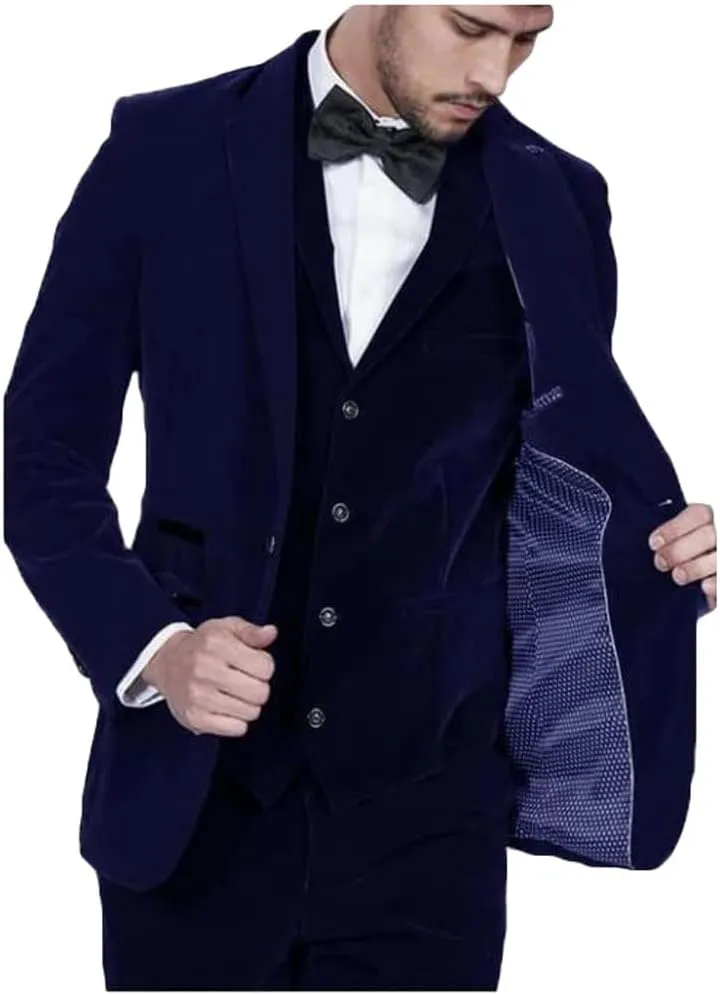Men's Slim Fit 3 Pieces Velvet Suits Shawl Lapel Wedding Suits Groom Tuxedos Winter Suits