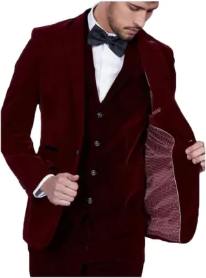 Men's Slim Fit 3 Pieces Velvet Suits Shawl Lapel Wedding Suits Groom Tuxedos Winter Suits