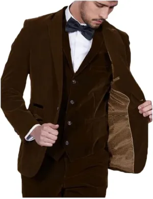 Men's Slim Fit 3 Pieces Velvet Suits Shawl Lapel Wedding Suits Groom Tuxedos Winter Suits