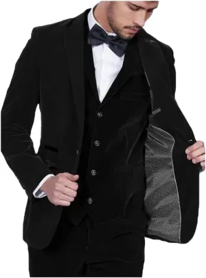 Men's Slim Fit 3 Pieces Velvet Suits Shawl Lapel Wedding Suits Groom Tuxedos Winter Suits