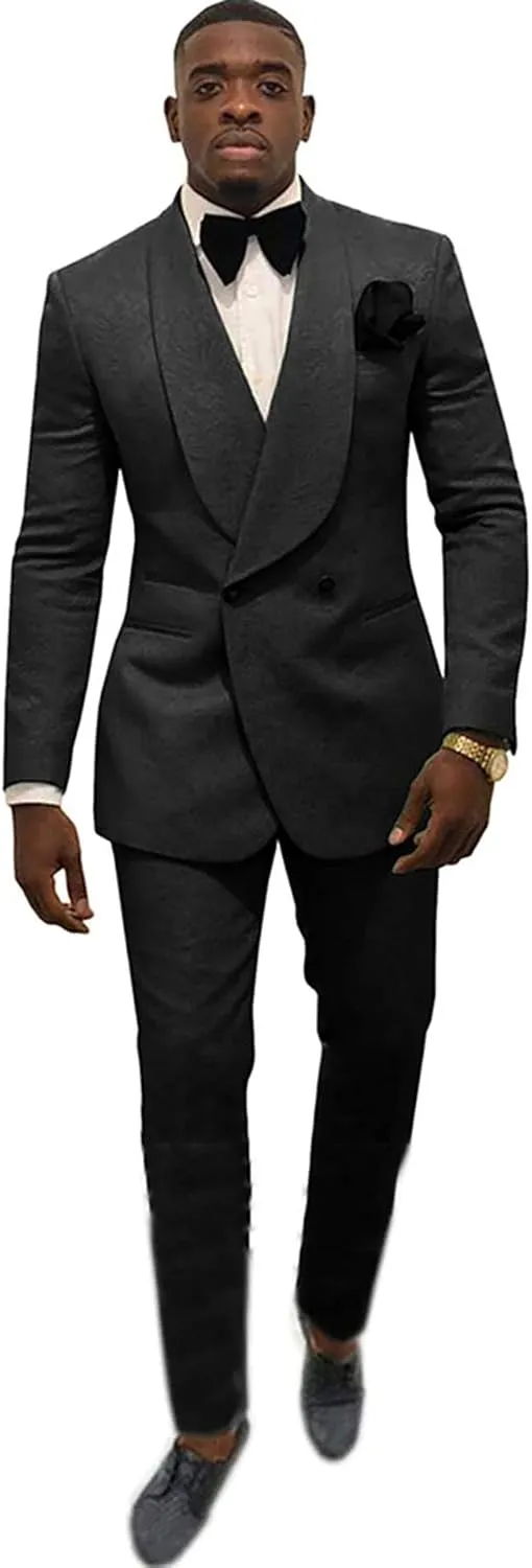 Men's Suit 2 Pieces Slim Fit Jacquard Suits Double-Breasted Blazer Groom Tuxedos Prom Turquoise Suits