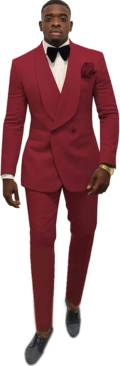 Men's Suit 2 Pieces Slim Fit Jacquard Suits Double-Breasted Blazer Groom Tuxedos Prom Turquoise Suits