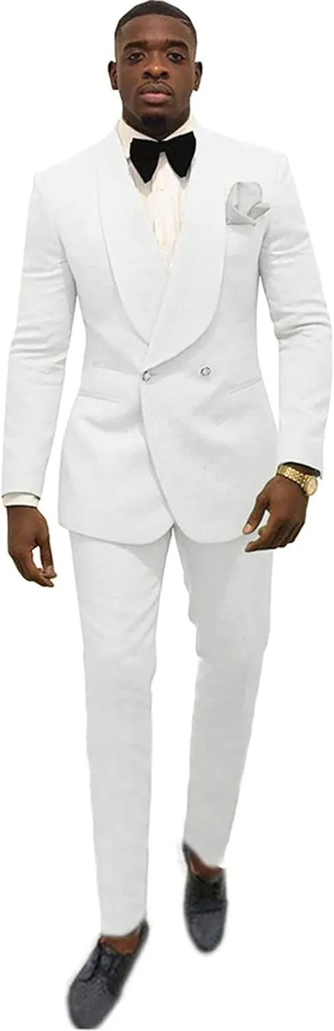 Men's Suit 2 Pieces Slim Fit Jacquard Suits Double-Breasted Blazer Groom Tuxedos Prom Turquoise Suits