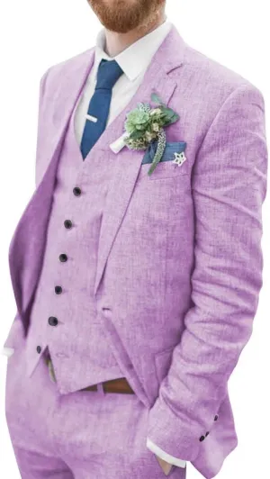 Mens Suit Slim Fit - 3 Piece Suits for Men Linen Blazer Wedding Suits