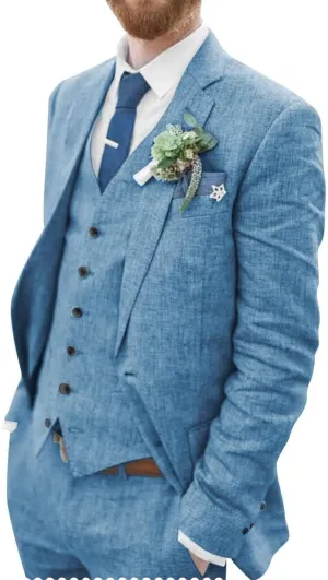 Mens Suit Slim Fit - 3 Piece Suits for Men Linen Blazer Wedding Suits