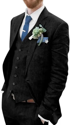 Mens Suit Slim Fit - 3 Piece Suits for Men Linen Blazer Wedding Suits
