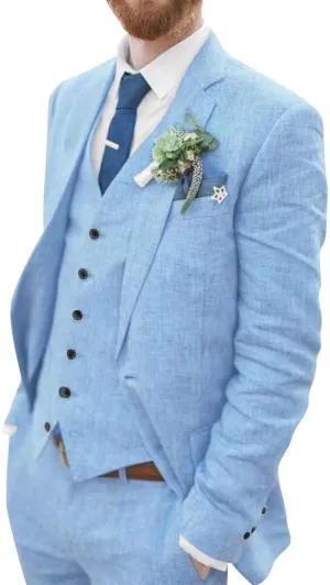 Mens Suit Slim Fit - 3 Piece Suits for Men Linen Blazer Wedding Suits