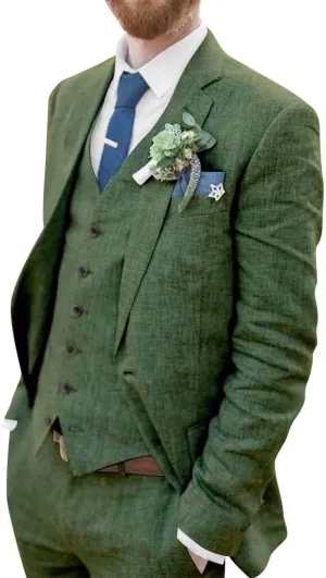 Mens Suit Slim Fit - 3 Piece Suits for Men Linen Blazer Wedding Suits
