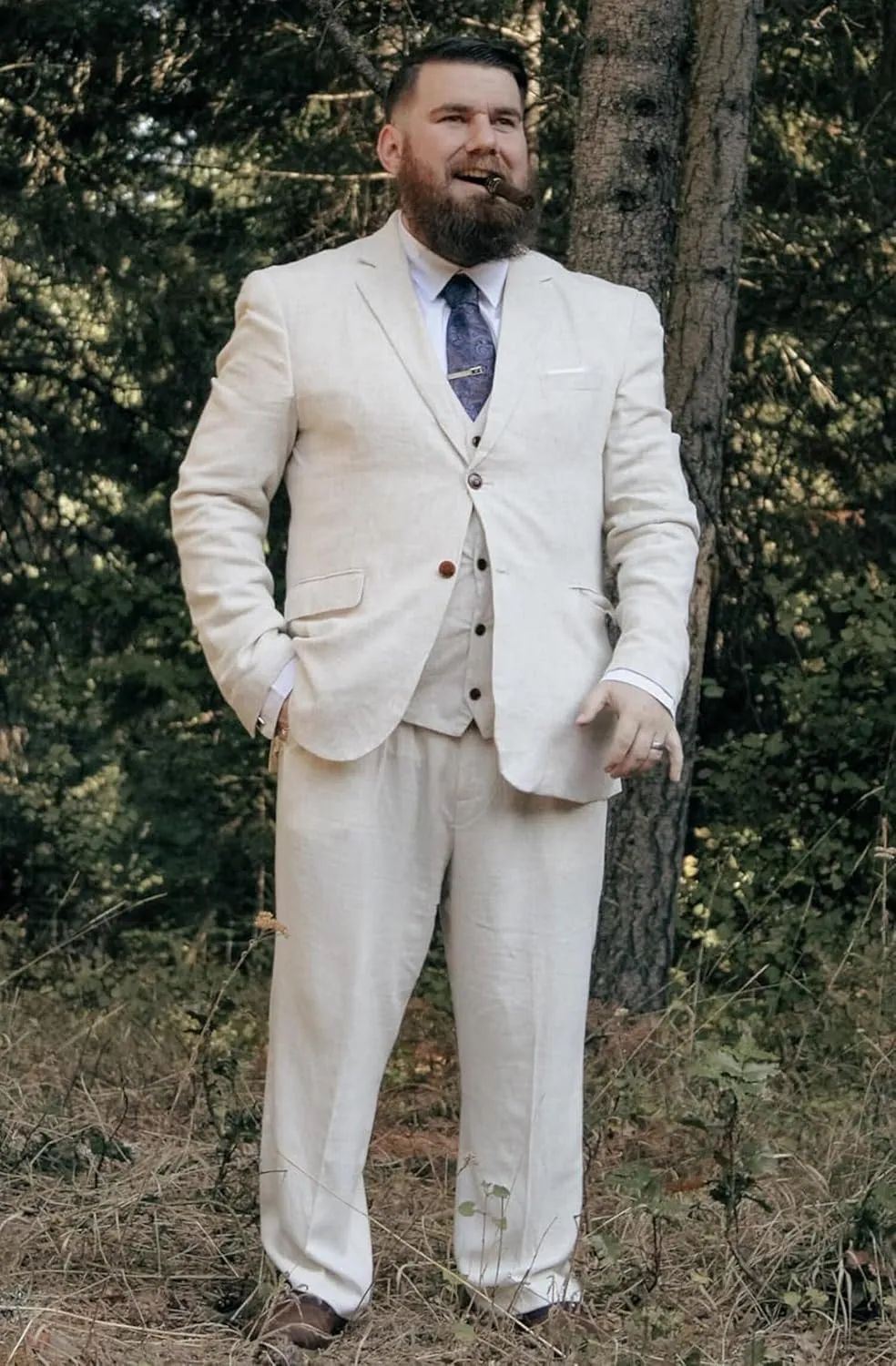 Mens Suit Slim Fit - 3 Piece Suits for Men Linen Blazer Wedding Suits