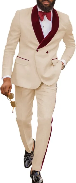 Men's Suits 2 Pieces Slim Fit Patterned Tuxedos Casual Groomsmen Jacquard Wedding Suits (Blazer Pants)