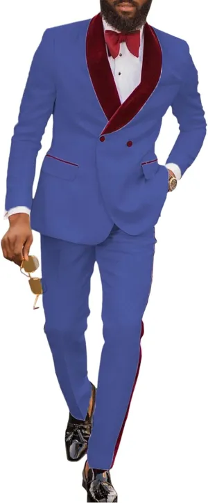 Men's Suits 2 Pieces Slim Fit Patterned Tuxedos Casual Groomsmen Jacquard Wedding Suits (Blazer Pants)