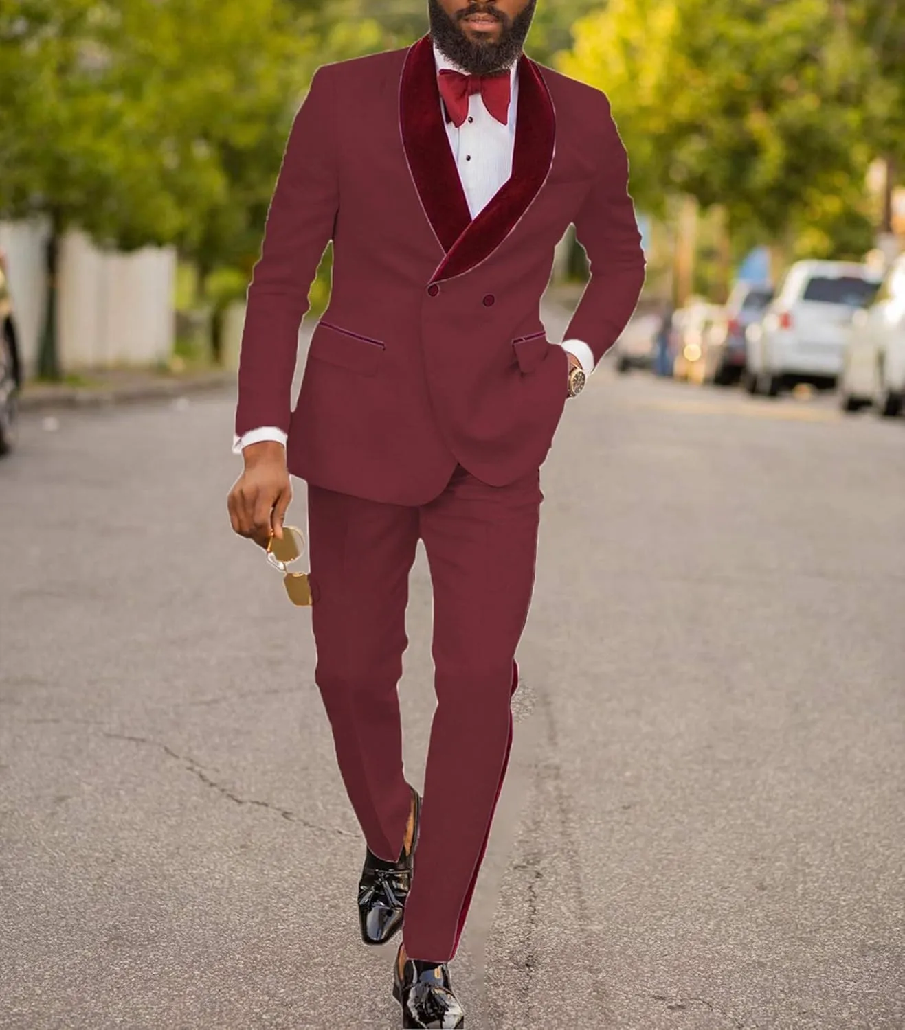 Men's Suits 2 Pieces Slim Fit Patterned Tuxedos Casual Groomsmen Jacquard Wedding Suits (Blazer Pants)