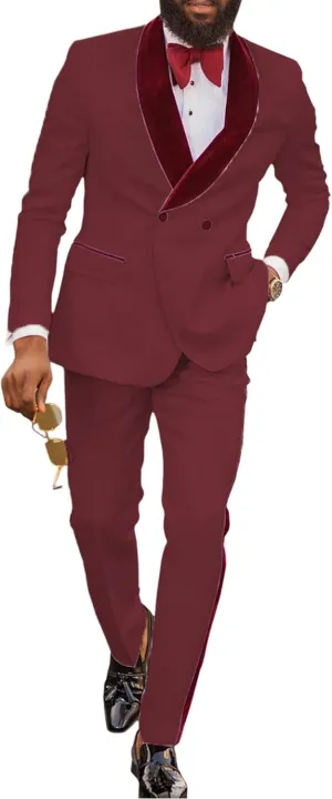 Men's Suits 2 Pieces Slim Fit Patterned Tuxedos Casual Groomsmen Jacquard Wedding Suits (Blazer Pants)